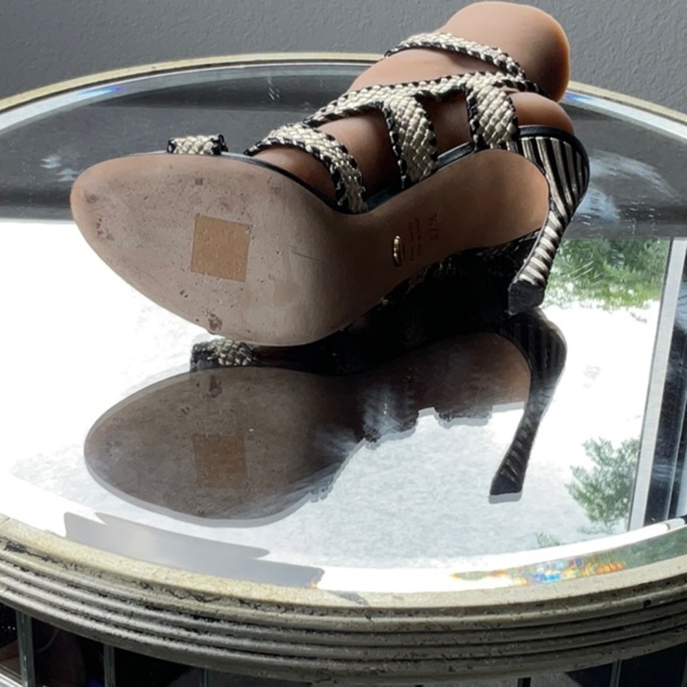 Sergio Rossi Black and Cream High Heeled Sandals - Picture 6 of 7